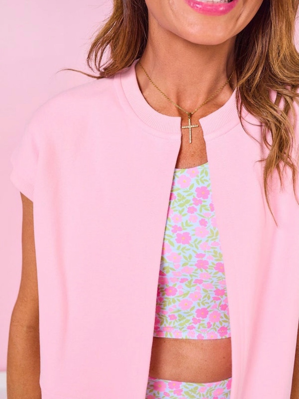 Women's Cropped Cap Sleeve Sweatshirt Jackets-set of 2 - Picture 6 of 7